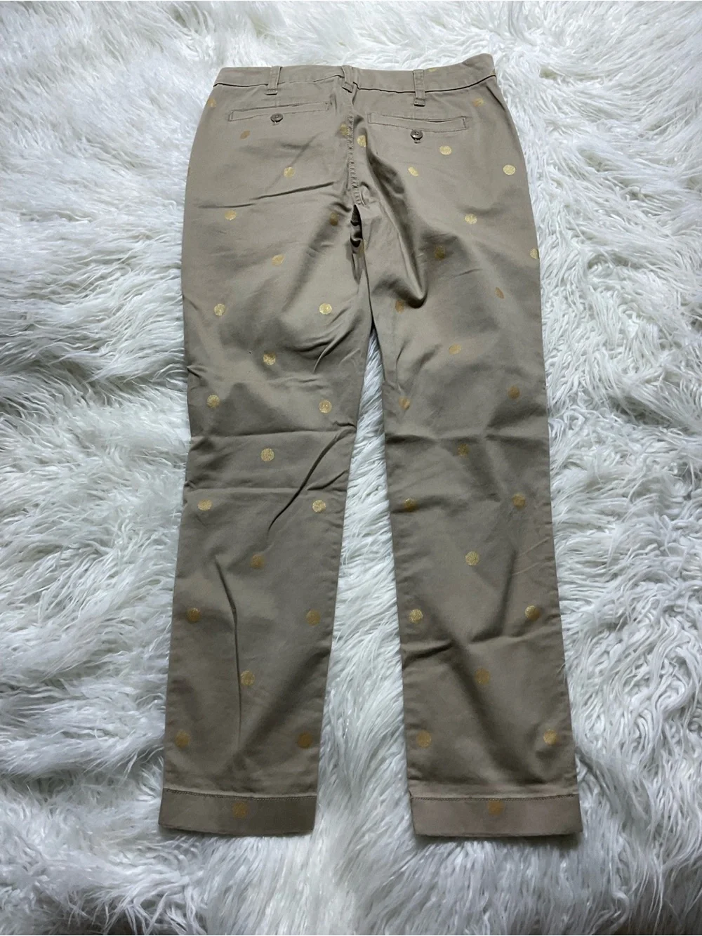 J Crew High Rise Slim Fit Gold Polka Dot Chino Khakis Pants